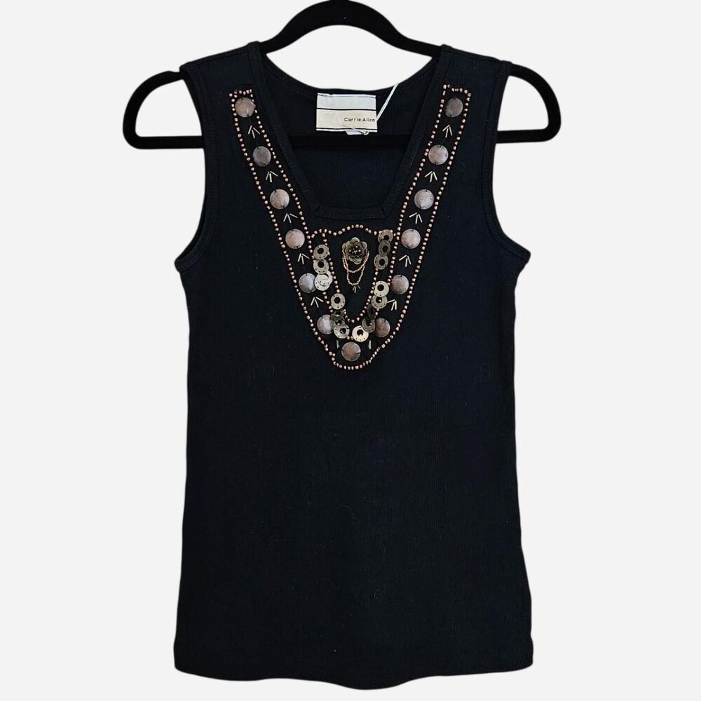 90s y2k boho whimsigoth black embellished ribbed tank top